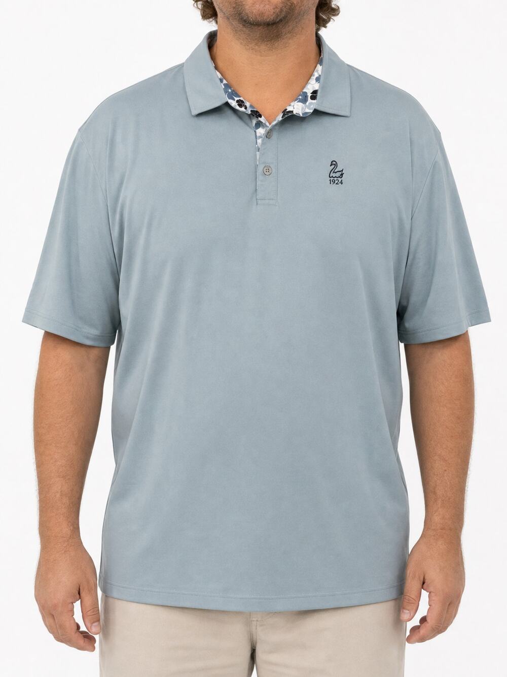Swannies Golf Men's 2XL XXL Blue Performance Polo Floral Trim Stretch Preppy